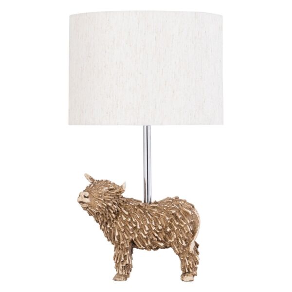 Angus - Highland Cow Table Lamp With Oatmeal Linen Shade