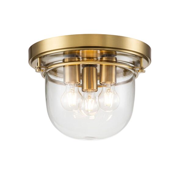 Quoizel Lighting - Whistling - QZ-WHISTLING-F-BB - Brushed Brass Clear Glass 3 Light IP44 Bathroom Ceiling Flush Light