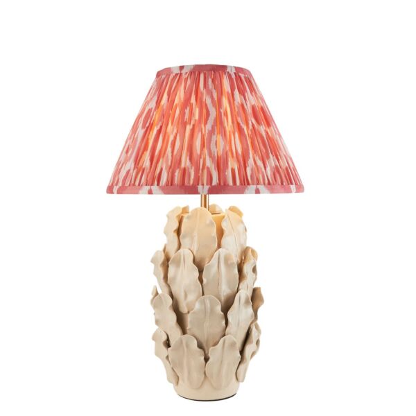 Endon Lighting - Layered Leaf & Ikat 30cm - 116427 - Cream Crackle Aged Brass Pink Ceramic Table Lamp With Shade