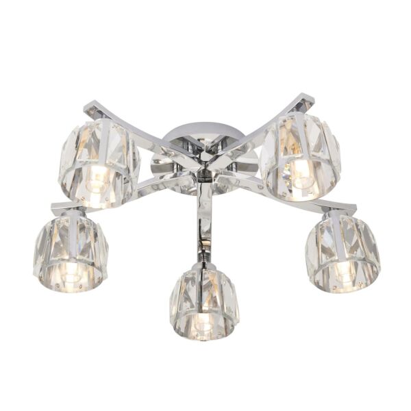 Endon Lighting - Ria - 96454 - Chrome Clear Crystal Glass 5 Light IP44 Bathroom Ceiling Light