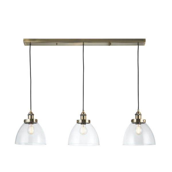 Endon Lighting - Hansen - 98114 - Antique Brass Clear Glass 3 Light Ceiling Pendant Light