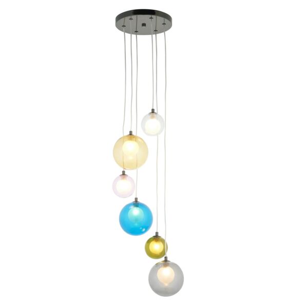 Horton - Black Chrome Multi Coloured Glass 6 Light Ceiling Pendant Light