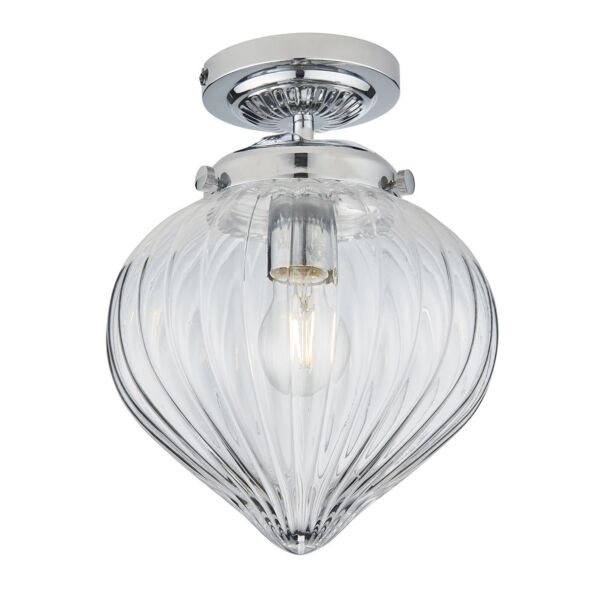 Endon Lighting - Cheston - 96489 - Chrome Clear Ribbed Glass IP44 Bathroom Ceiling Flush Light