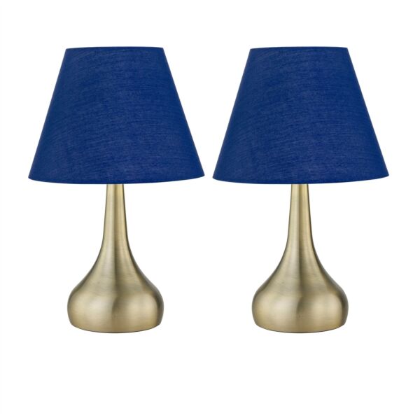 Set of 2 Romana - Antique Brass Touch Lamps with Navy Blue Shades