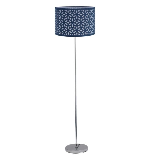 Chrome Stick Floor Lamp with Navy Blue Laser Cut Shade