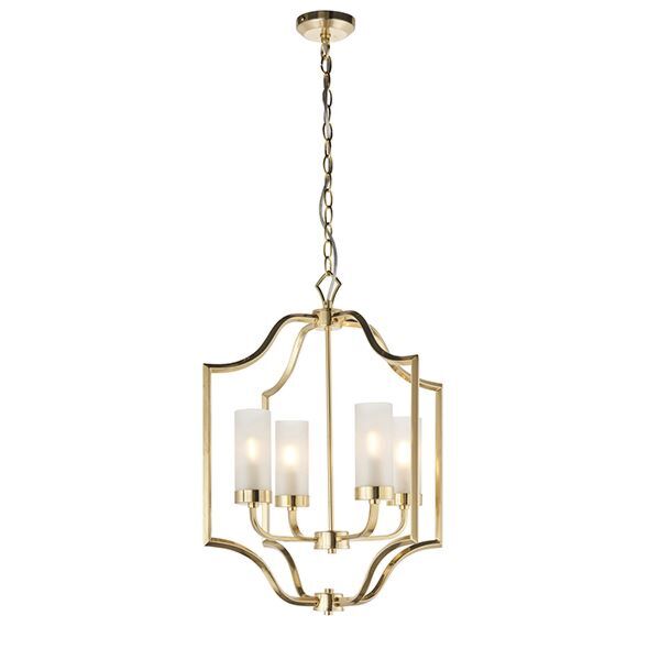 Endon Lighting - Edrea - 81914 - Satin Brass Frosted Glass 4 Light Ceiling Pendant Light