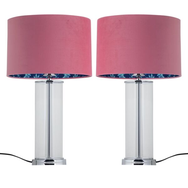 Set of 2 Aura - Chrome Table Lamps with Pink Velvet Flamingo Shades