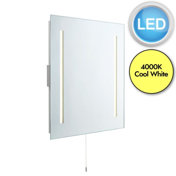 Saxby Lighting - Glimpse - 72360 - LED Mirrored Glass Silver 2 Light IP44 Pull Cord Bathroom Mirror Shaver Light