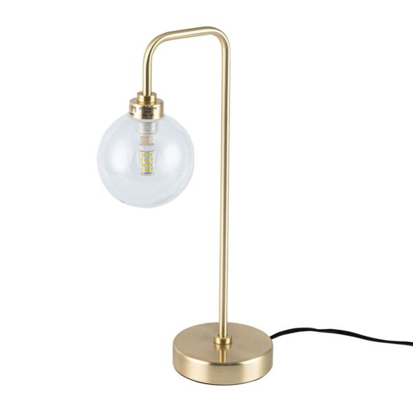 Toner - Satin Brass with Clear Glass Globe Table Lamp