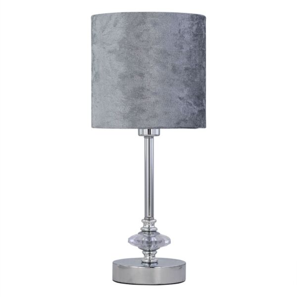 Chrome Jewelled Table Lamp with Grey Crushed Velvet Shade