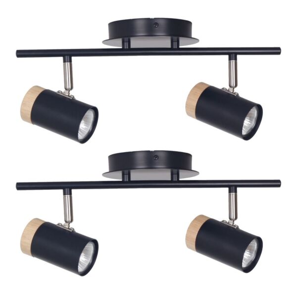 Set of 2 Stratton - Black with Wood Detail Two Way Spotlights
