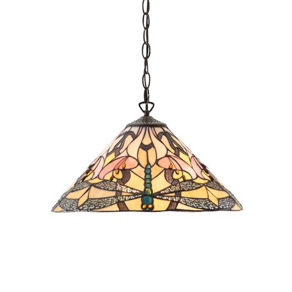 Interiors 1900 - Ashton - 63923 - Dark Bronze Tiffany Glass Ceiling Pendant Light