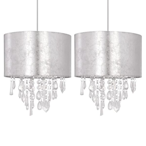 Set of 2 Silver Marble Affect Jewelled Light Shades