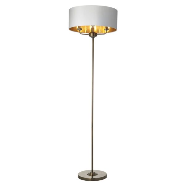 Endon Lighting - Highclere - 98935 - Antique Brass Vintage White 3 Light Floor Lamp