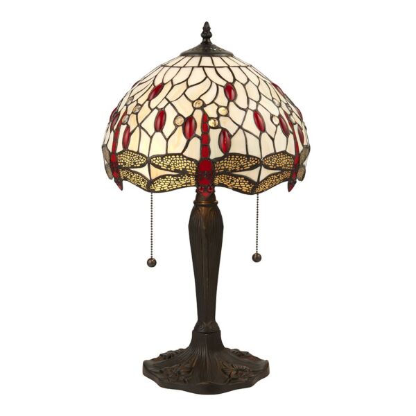 Interiors 1900 - Dragonfly - 64086 - Dark Bronze Tiffany Glass 2 Light Table Lamp