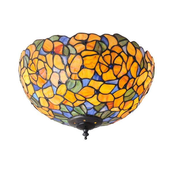 Interiors 1900 - Josette - 70720 - Dark Bronze Tiffany Glass 2 Light Flush Ceiling Light