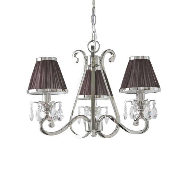 Interiors 1900 - Oksana - 63513 - Nickel Clear Crystal Glass Chocolate Pleated 3 Light Chandelier