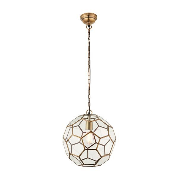 Endon Lighting - Miele - 69784 - Antique Brass Clear Glass Ceiling Pendant Light