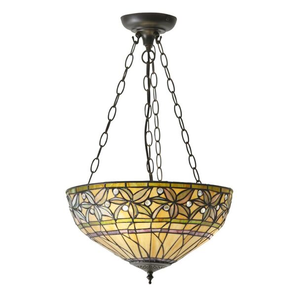 Interiors 1900 - Ashtead - 63913 - Dark Bronze Tiffany Glass 3 Light Ceiling Pendant Light