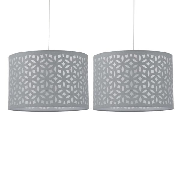 Set of 2 Grey Laser Cut 30cm Pendant Lightshades