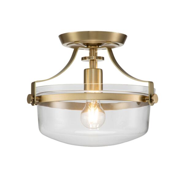 Quoizel Lighting - Penn Station - QZ-PENN-STATION-F-BB - Brushed Brass Clear Glass Flush Ceiling Light