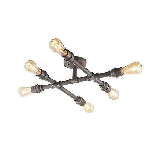 Endon Lighting - Pipe - 78763 - Antique Pewter 6 Light Flush Ceiling Light