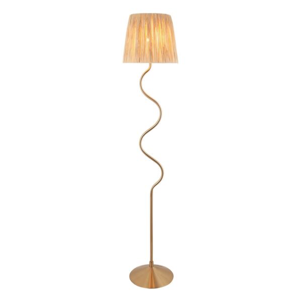 Endon Lighting - Wriggle - 114224 - Aged Brass Natural Raffia Floor Lamp