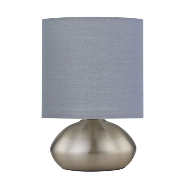 Jenson - Brushed Chrome Touch Table Lamp with Grey Cotton Shade
