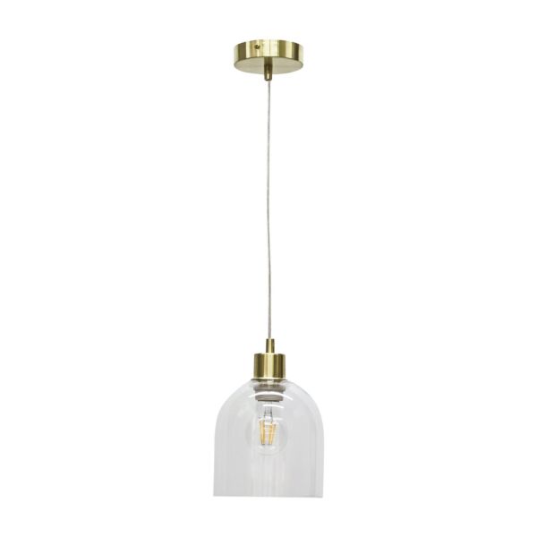 Belten - Clear Glass Cloche with Satin Brass Pendant Fitting