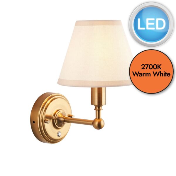 Endon Lighting - Burley Rechargeable & Ivy 16cm - 114830 - LED Aged Brass Vintage White Touch Wall Light