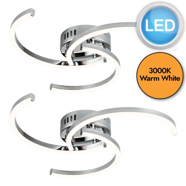 Set of 2 Curve - Chrome LED Flush Ceiling Lights