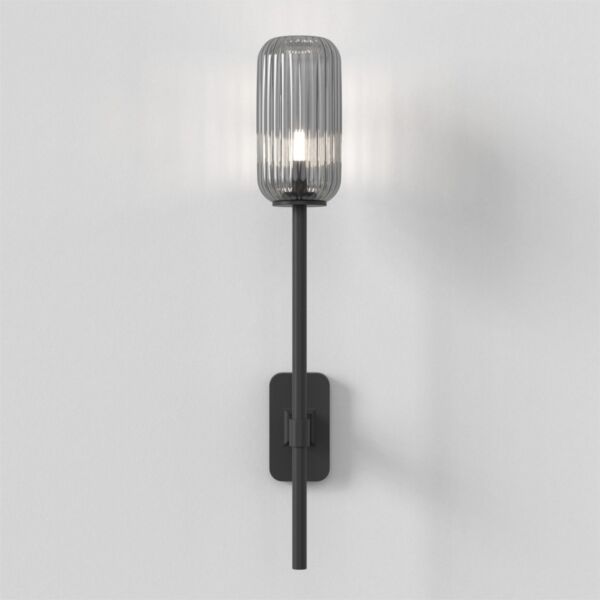 Astro Lighting - Tacoma Single Grande 1429006 & 5036010 - IP44 Matt Black Wall Light with Smoked Ribbed Reed Glass Shade