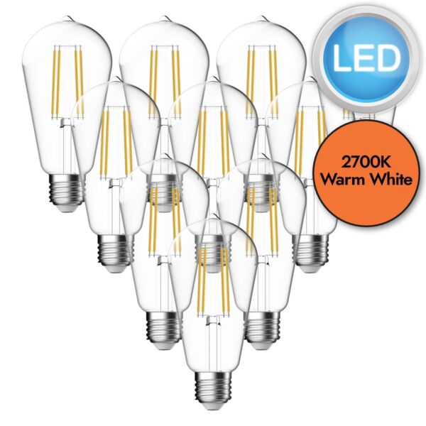 10 x 6.8W LED E27 ST64 Filament Light Bulbs - Warm White