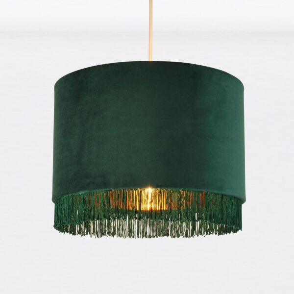 Spruce Green Velvet With Gold Inner Tassled Light Shade