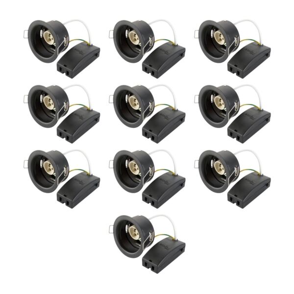Saxby Lighting - Set of 10 Saxby ShieldONE 65 - 113321 - Black Recessed Fire Rated Ceiling Downlights