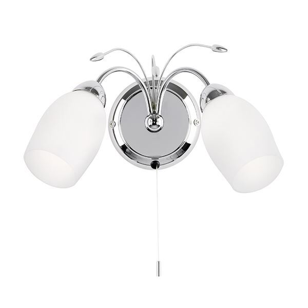 Endon Lighting - Meadow - 2007-2WBCH - Chrome White Glass 2 Light Pull Cord Wall Light