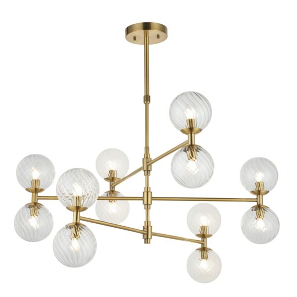 Lubo - Aged Brass Clear Glass 12 Light Ceiling Pendant Light