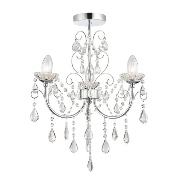 Endon Lighting - Tabitha - 61251 - Chrome Clear Crystal Glass 3 Light IP44 Bathroom Ceiling Light