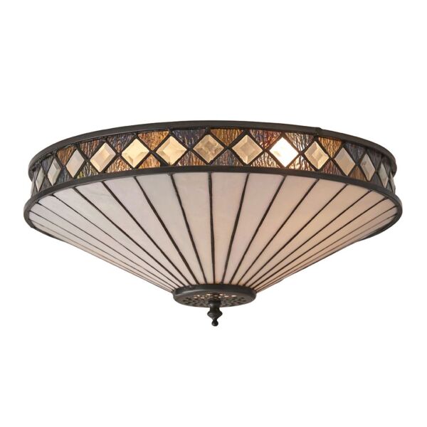 Interiors 1900 - Fargo - 64145 - Dark Bronze Tiffany Glass 2 Light Flush Ceiling Light