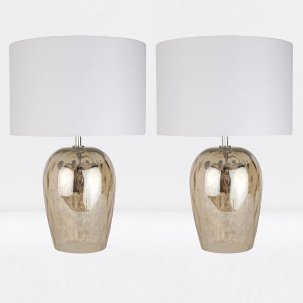 Set of 2 Dual Lit Bead Glass Lamps with Ivory Shade