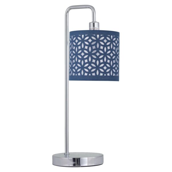 Chrome Arched Table Lamp with Navy Blue Laser Cut Shade