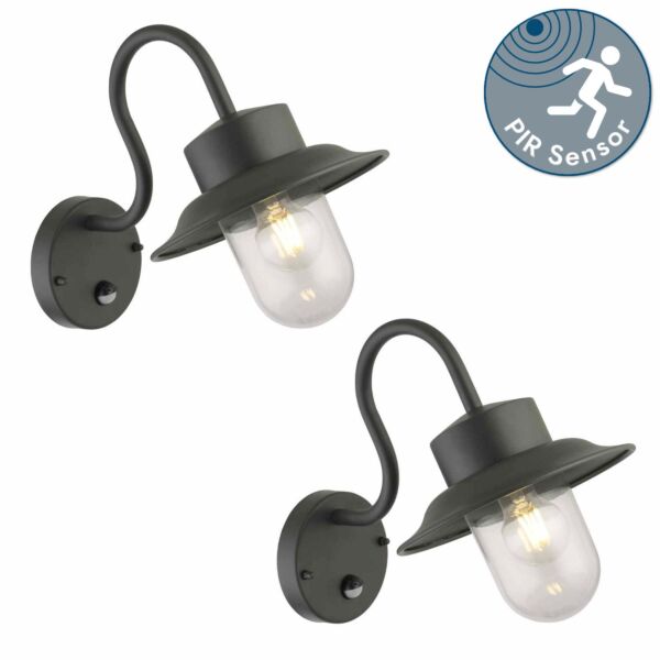 Set of 2 Montford - Black Motion Sensor Outdoor Wall Lights