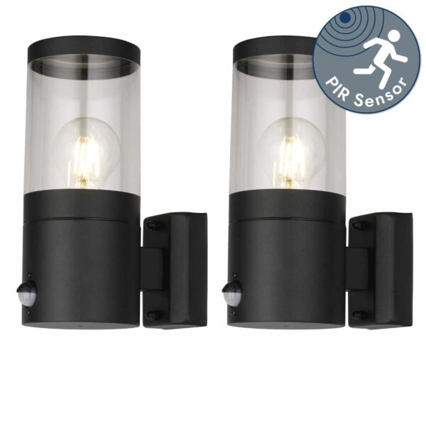 Set of 2 Storm - Black IP44 Outdoor Motion Sensor Wall Lights