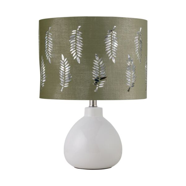 Tuscan - White Ceramic Lamp with Sage Green Fern Shade