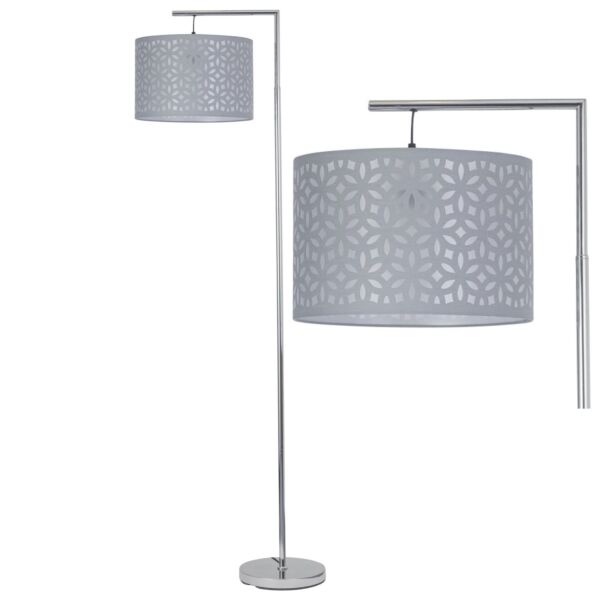 Chrome Angled Floor Lamp with Grey Laser Cut Shade