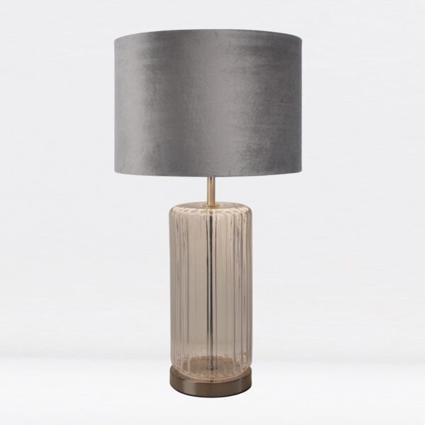 Clear Fluted Glass Lamp with Grey Velvet Shade