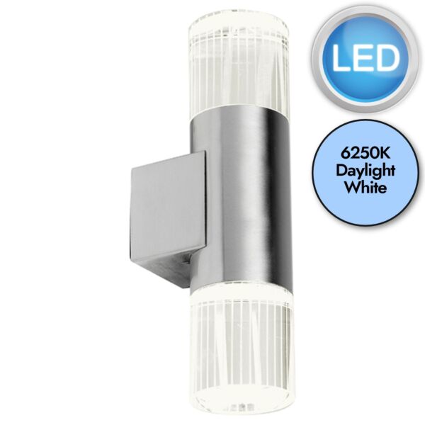 Endon Lighting - Grant - YG-7501 - LED Stainless Steel Clear Crystal Glass 2 Light IP44 Outdoor Wall Washer Light