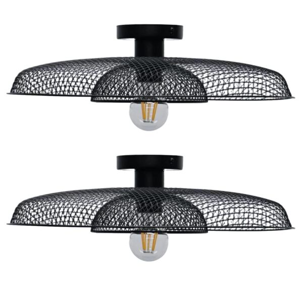 Set of 2 Cassidy - Black Metal Wire Layered Flush Ceiling Lights