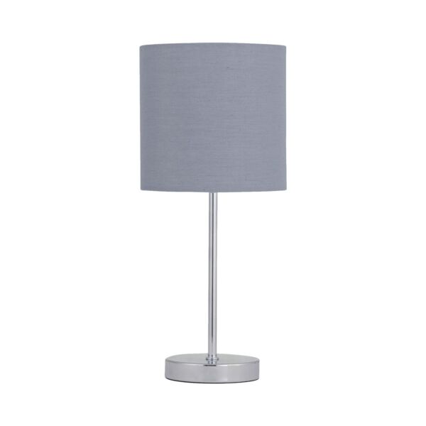 Chrome Stick Table Lamp with Grey Cotton Shade