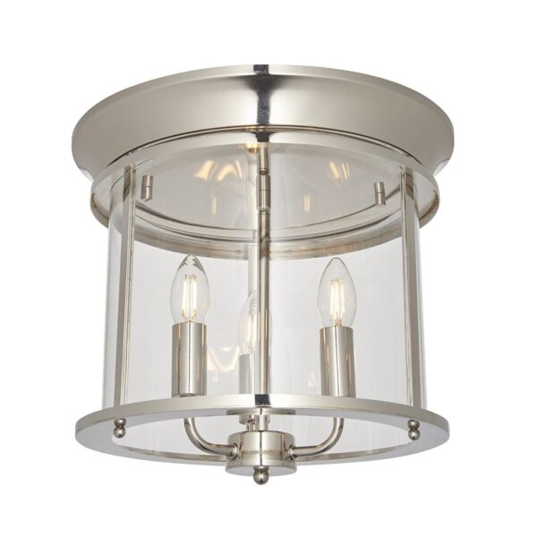 Endon Lighting - Hampworth - 96153 - Nickel Clear Glass 3 Light Flush Ceiling Light